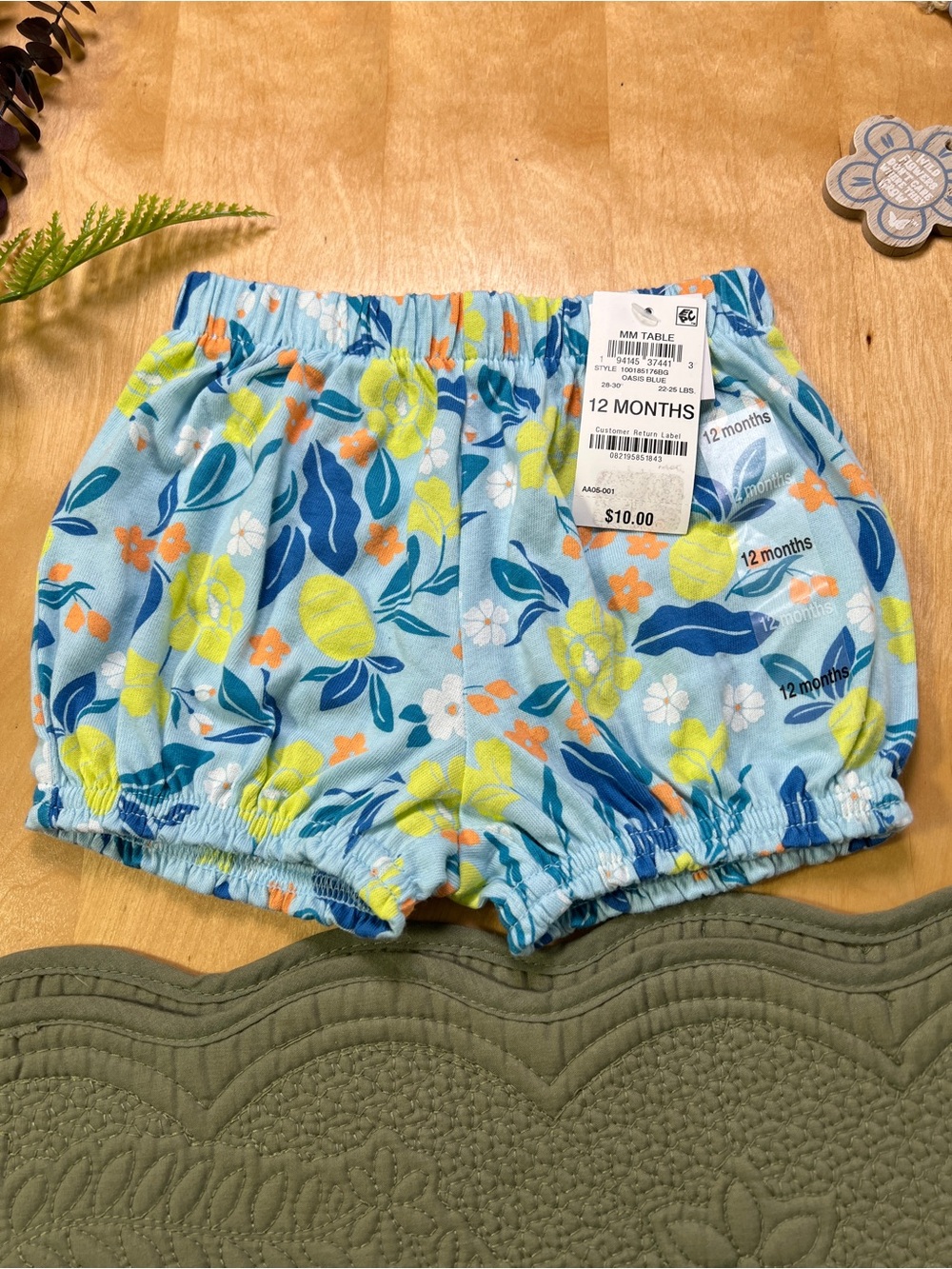First Impressions Blue Floral Bubble Shorts with Yellow & Orange Accents
